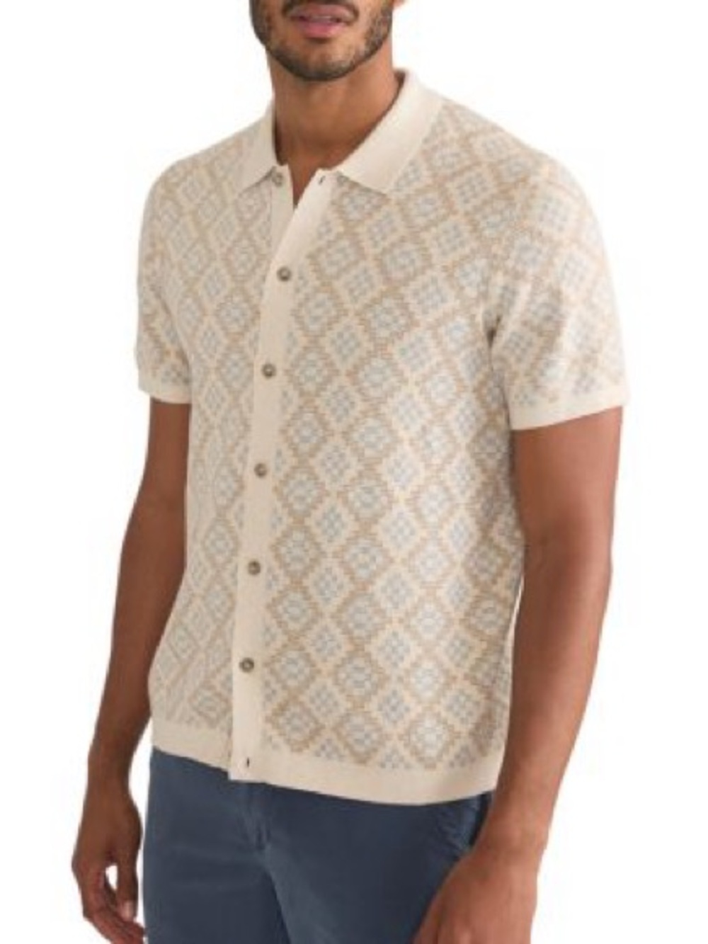 Marine Layer Beige Patterned Short-Sleeve Button-Front Shirt